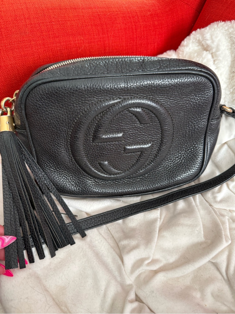 Gucci Black Pebbled Leather Soho Tassel Crossbody